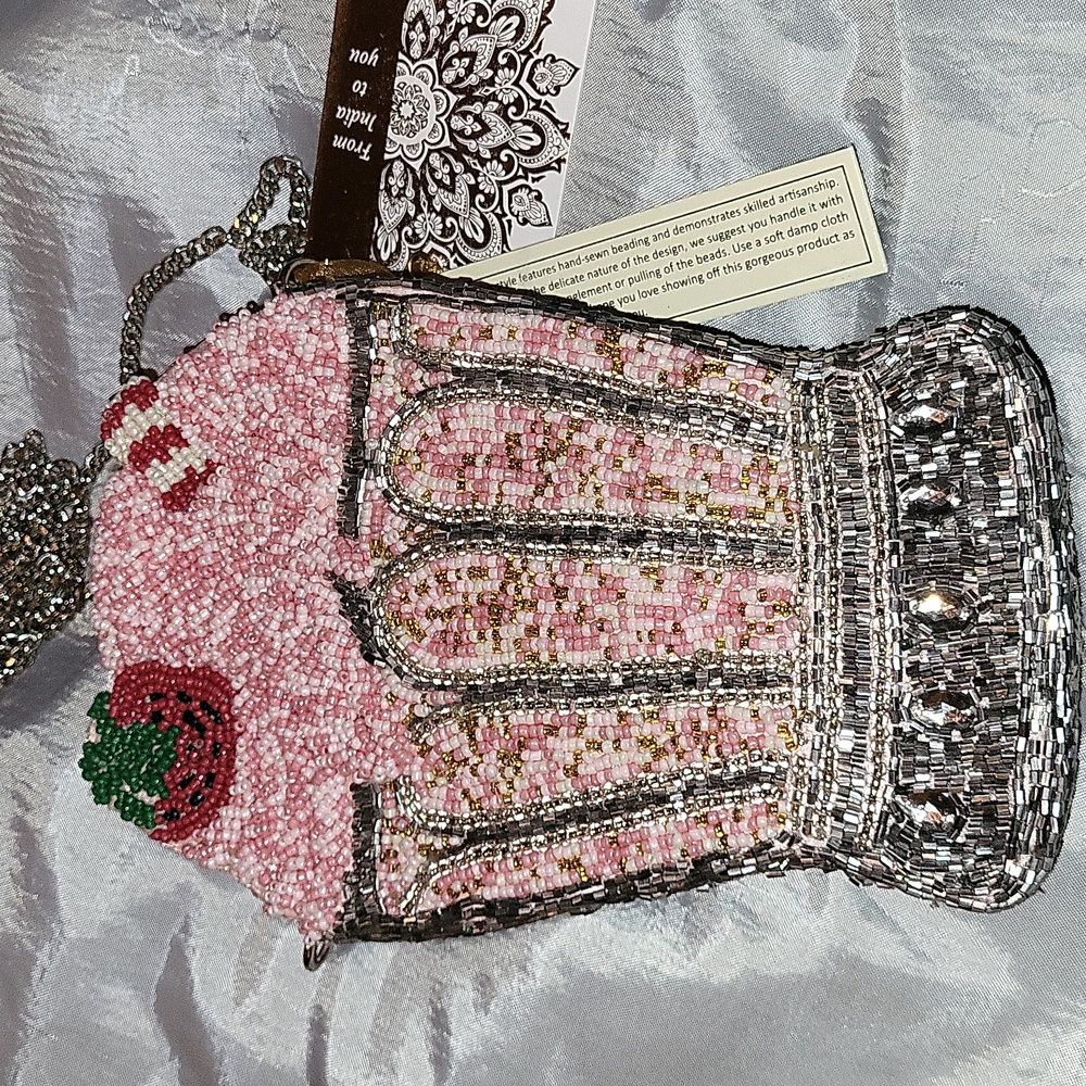From India To You Beaded Pink Milkshake Crossbody Bag